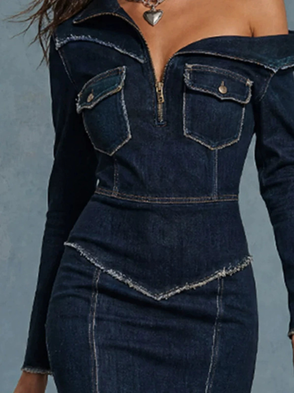 H&M  Elegant Vintage Style Dark Blue Denim Midi Skirt